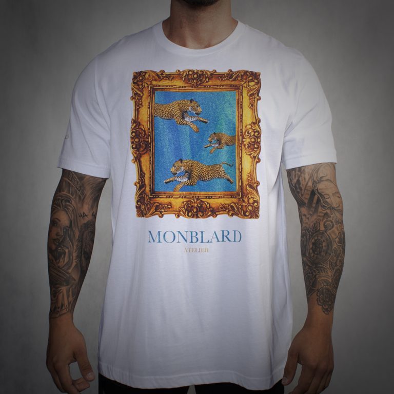 Gold baroque luxury t-shirt men white frame tiger