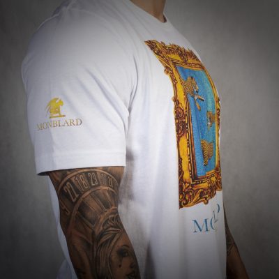 Gold baroque luxury t-shirt men white frame tiger