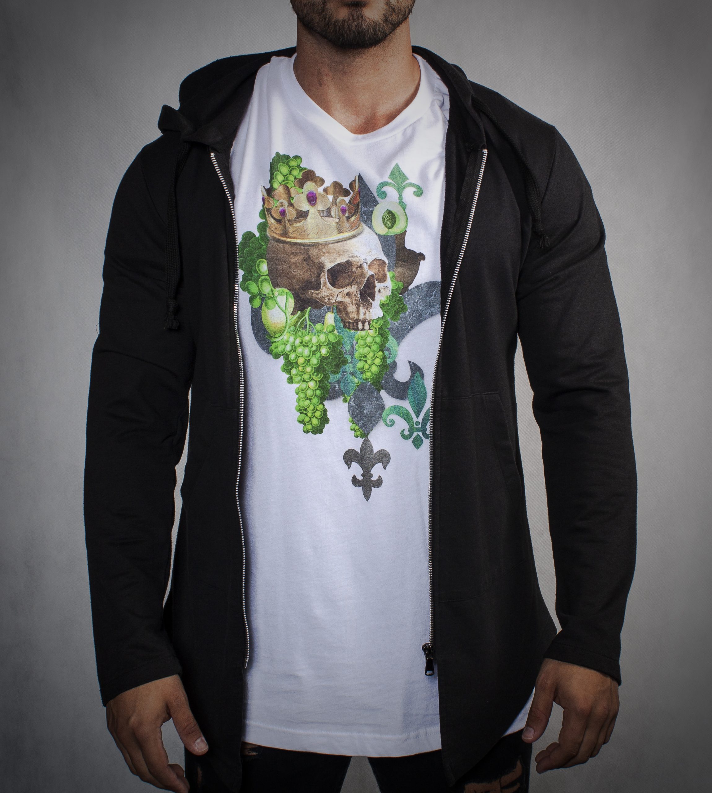 skull luxury men t-shirt white medieval gothic art wine green