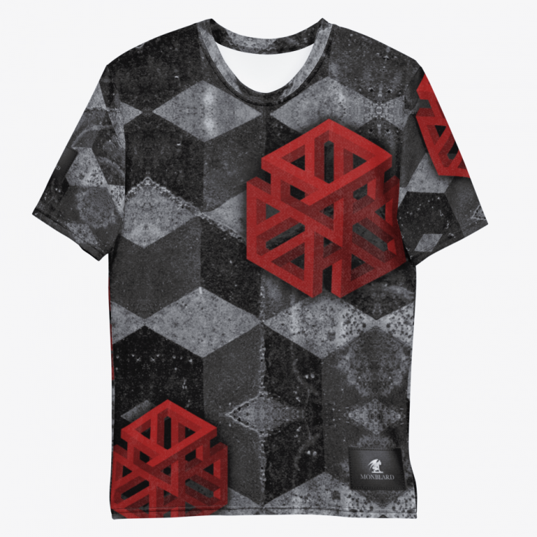 premium grey red t-shirt with symbols