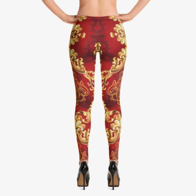 barocco print red gold leggins