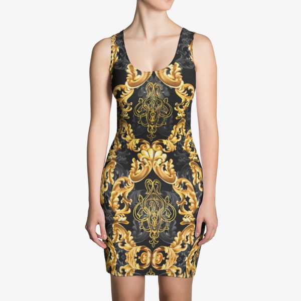 fitted baroque pattern sleeveless summer dress