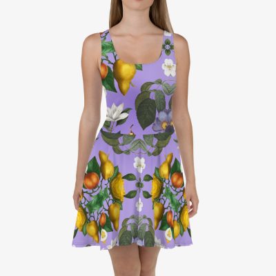 violet all-over print skater dress