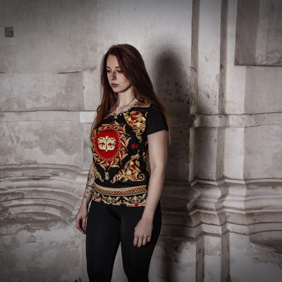 Luxury women baroque golden t-shirt black red gold royal italian style