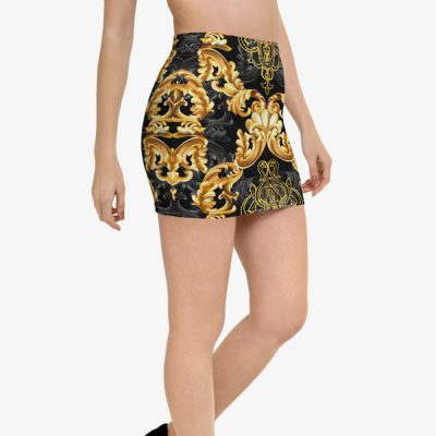 baroque print black and gold mini skirt