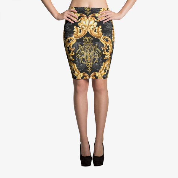 baroque print luxury pencil skirt