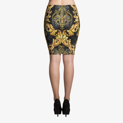 baroque print luxury pencil skirt back