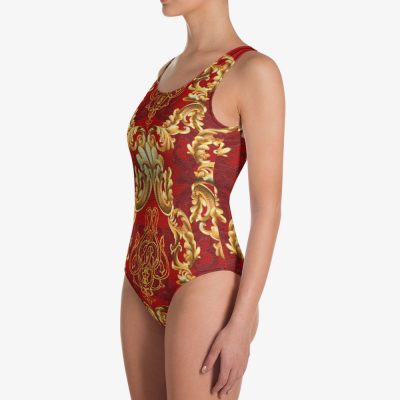 baroque red gold one-piece swimsuit