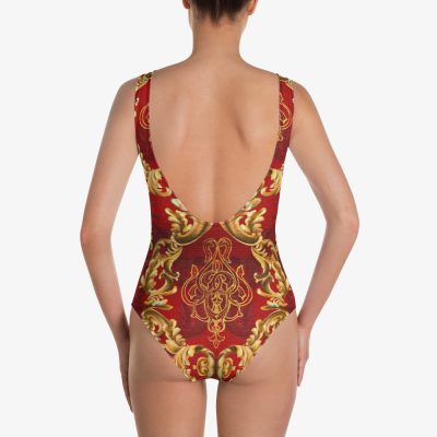 gold red ornament luxury swimsuit back