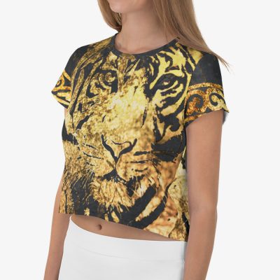 golden tiger printed women short sleeves t-shirt