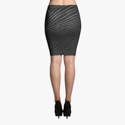 grey black animal pattern pencil skirt back