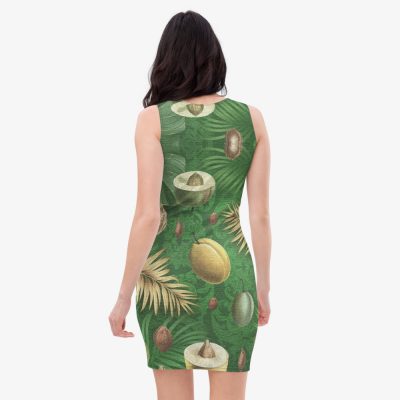 tropical print fitted summer dress back