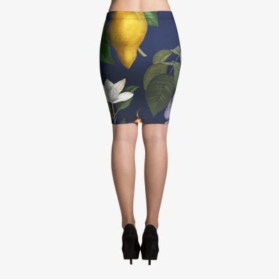 tropical print luxury pencil skirt back