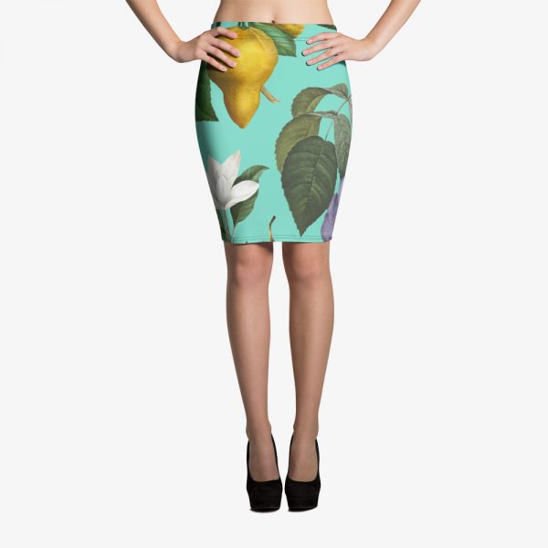 turquoise tropical print pencil skirt