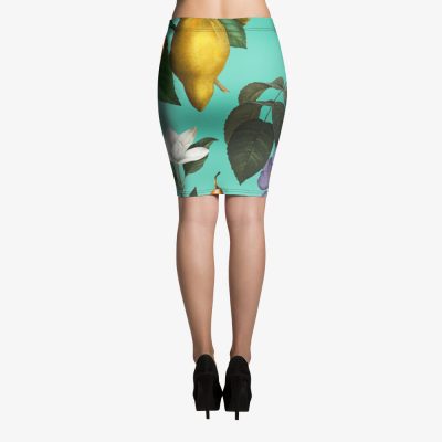 turquoise tropical print pencil skirt back