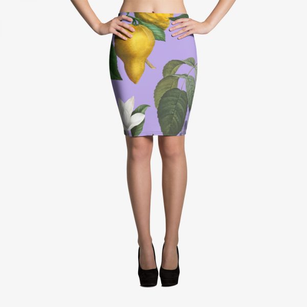 violet tropical print pencil skirt