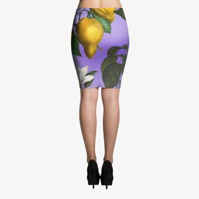 violet tropical print pencil skirt back