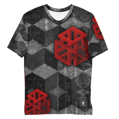 premium grey red t-shirt concrete pattern with symbols