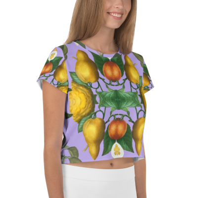 tropical print designer purple women t-shirt