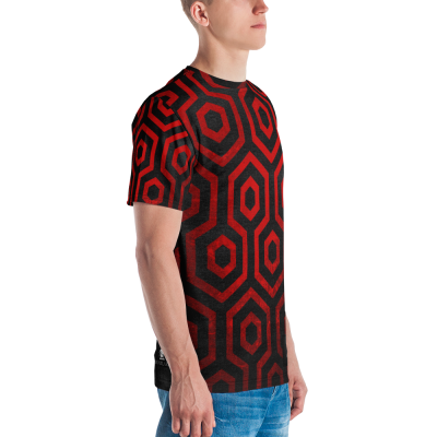 red black geometric design mens t-shirt short sleeves