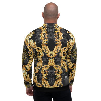 gold royal ornament barocco print mens bomber jacket