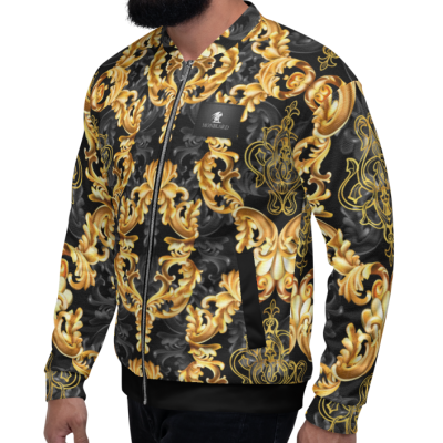 gold royal ornament print mens bomber jacket