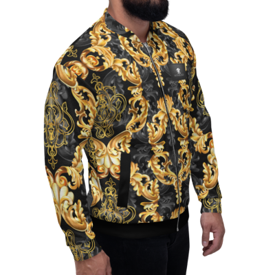 gold royal ornament print mens bomber jacket back