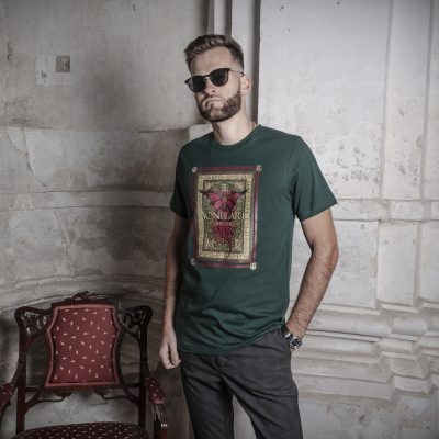 royal dark green luxury men t-shirt medieval dragon print baroque castle