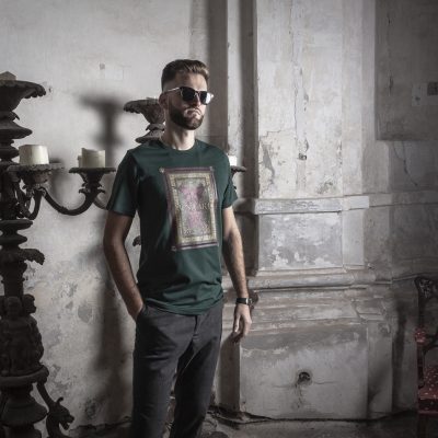 royal dark green luxury men t-shirt medieval dragon print baroque castle