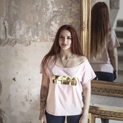 Monblard gold label, luxury women t-shirt, pink